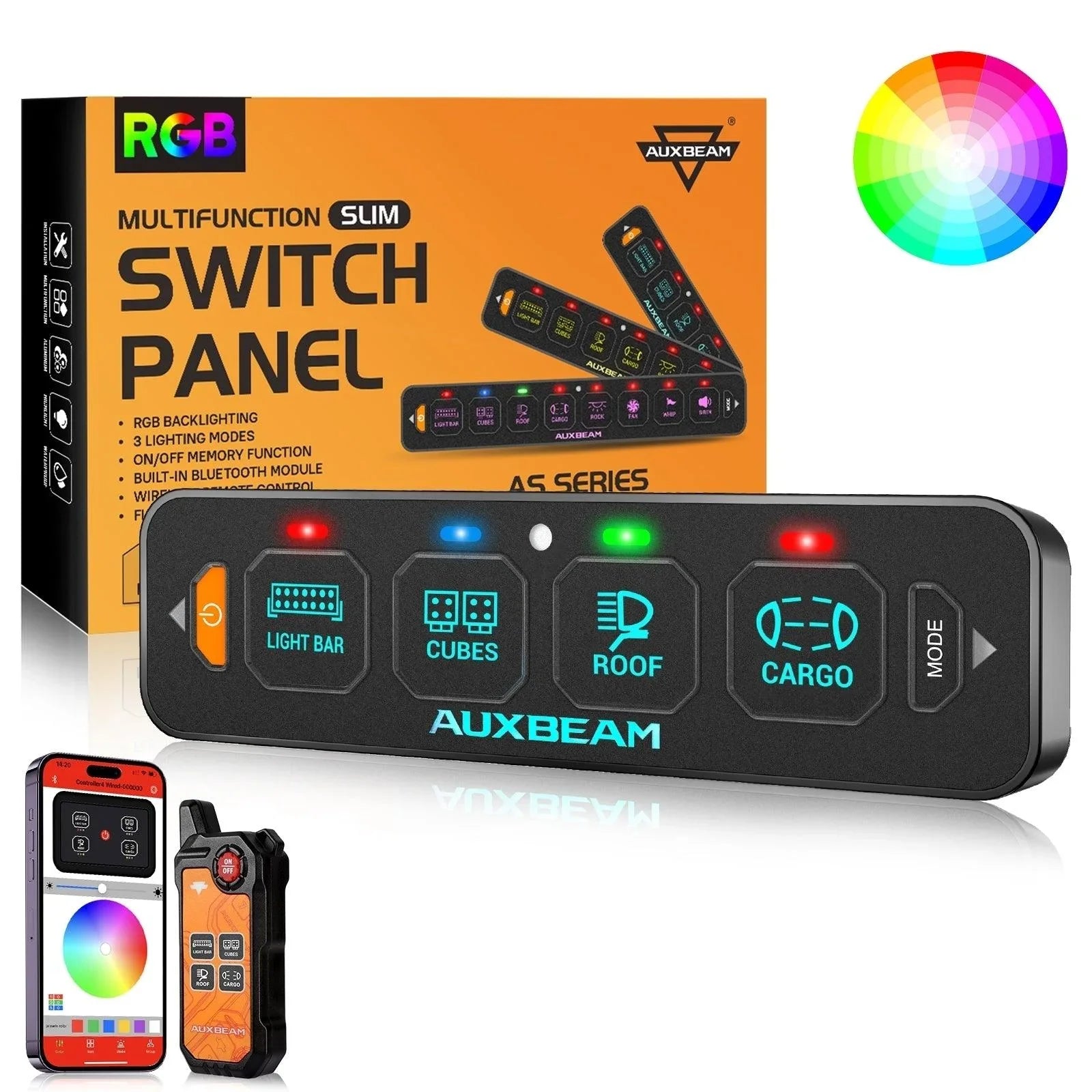 Auxbeam AS-400 4-gang RGB slim switch panel