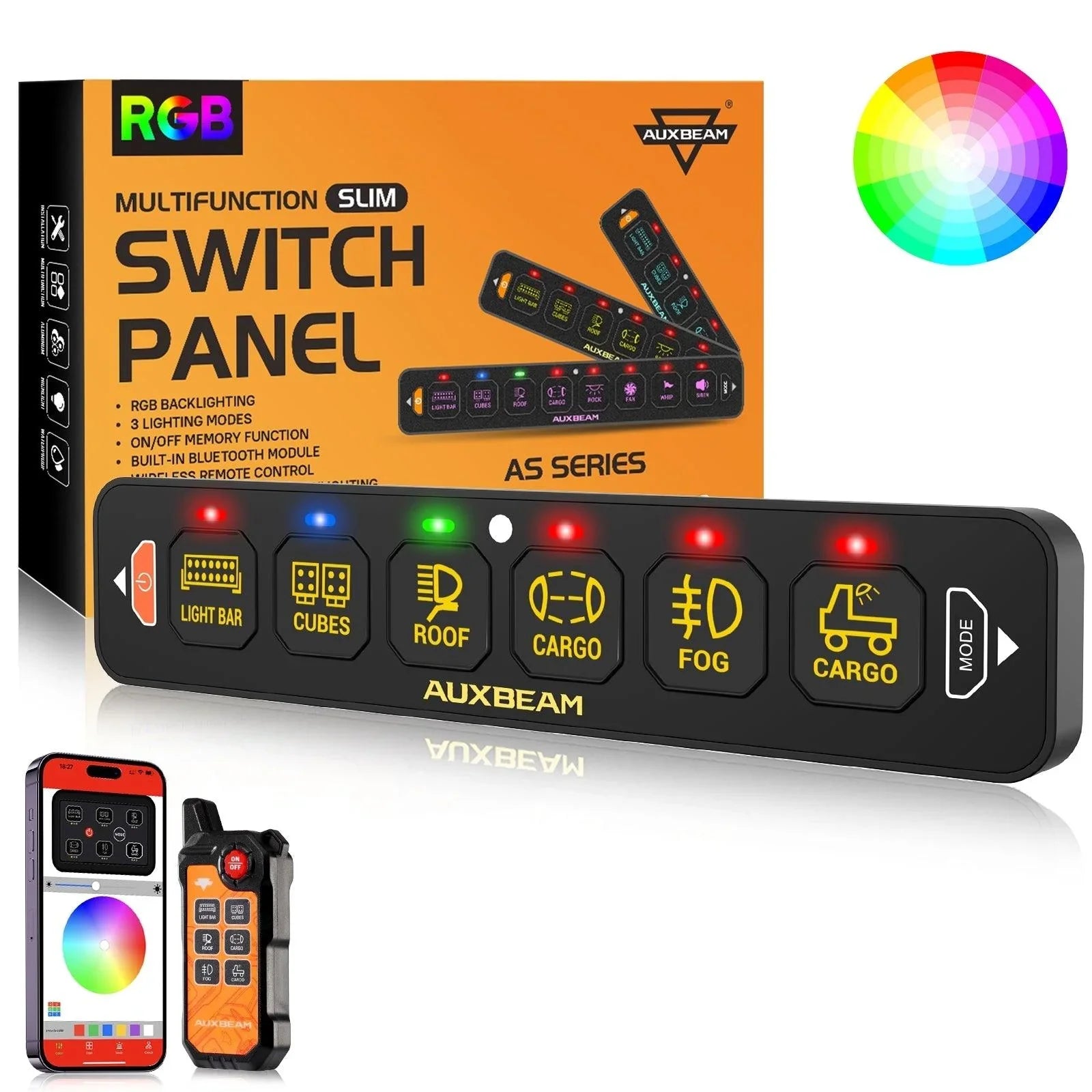 Auxbeam AS-600 6-gang RGB slim switch panel