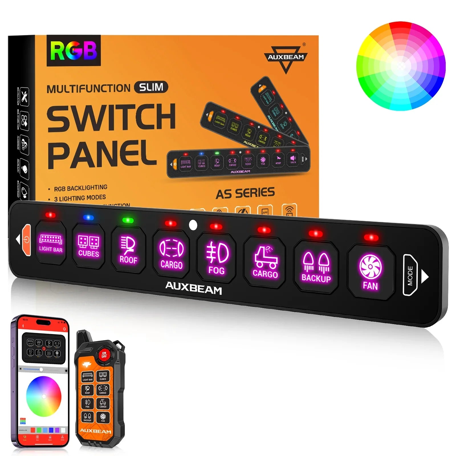 Auxbeam AS-400 4-gang RGB slim switch panel